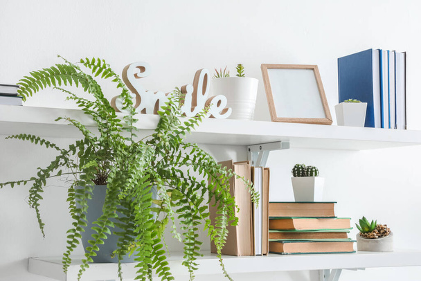 Shelves with books hanging on light wall - Photo, Image