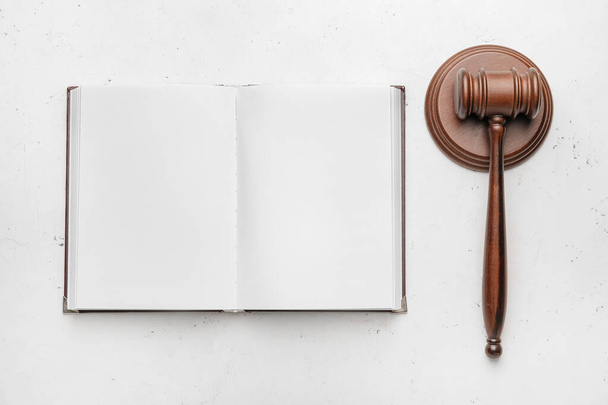 Judge's gavel and open book on white background - Foto, Imagen
