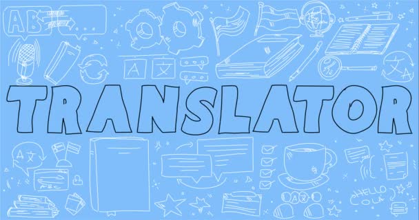 Doodle word Translator. Drawn dancing lines minimal 4k animation. Simple greeting holiday, retro phrase for expressing congratulation. - Footage, Video