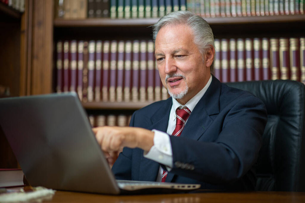Smiling businessman using his laptop - Photo, image