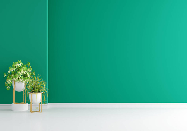 Plant in groene woonkamer interieur met kopieerruimte, 3D rendering - Foto, afbeelding