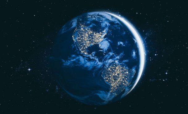 Planet Erde Globus Ansicht aus dem All mit realistischer Erdoberfläche und Weltkarte - Foto, Bild