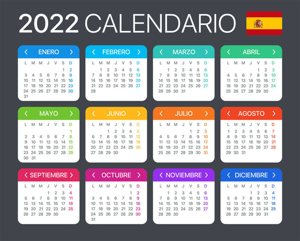 2022 календар - іспанська версія - векторний шаблон - Вектор, зображення