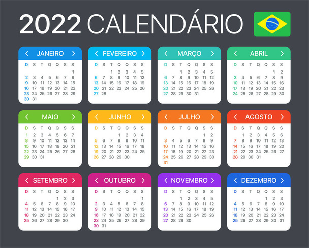 2022 naptár - Brazil változat - Vektorsablon - Vektor, kép