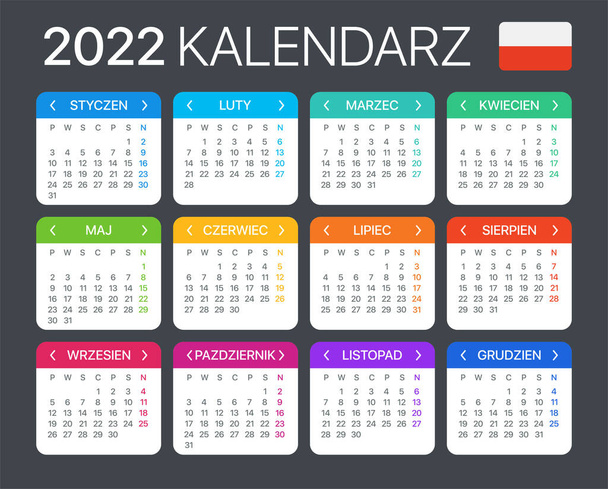 Vector sjabloon van kleur 2022 kalender - Poolse versie - Vector, afbeelding