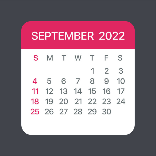Сентябрь 2022 Календарный лист - Иллюстрация. Векторная страница - Вектор,изображение