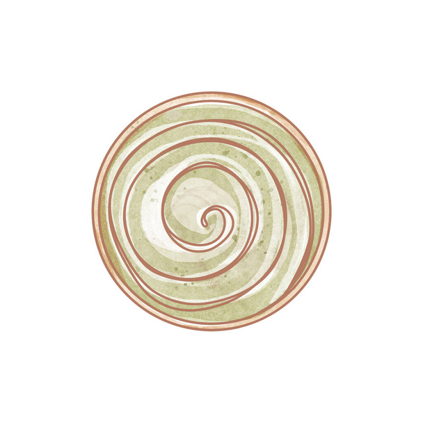 Clip-art groene matcha thee in een kopje bovenaanzicht isoleren op een witte achtergrond. Digitale illustratie in aquarel. Print voor sticker, ansichtkaart, menu, verpakking, merk, cafe. - Foto, afbeelding