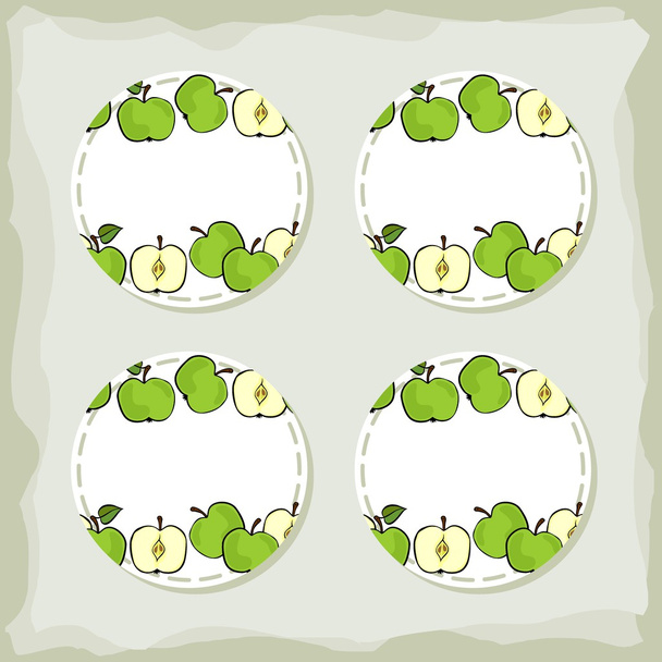 Green apples round sticker set - Vector, Imagen