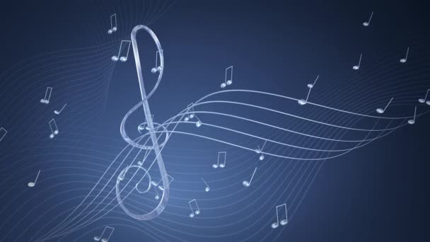 Note musicali rotanti e chiave di violino sullo sfondo blu, animazione ad anello 4K, grafica del movimento - Filmati, video