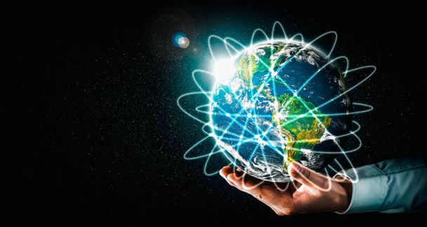 Globale Netzwerkverbindung über die Erde mit Verbindung innovativer Wahrnehmung - Foto, Bild