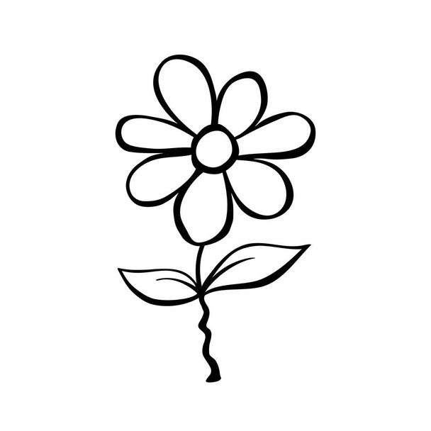 Рука намальована милою квіткою на стеблі. Кліп-арт, чорно-білі стилізовані ботанічні елементи для дизайну ізольовані. Векторні ілюстрації в каракулі мультяшний стиль
. - Вектор, зображення