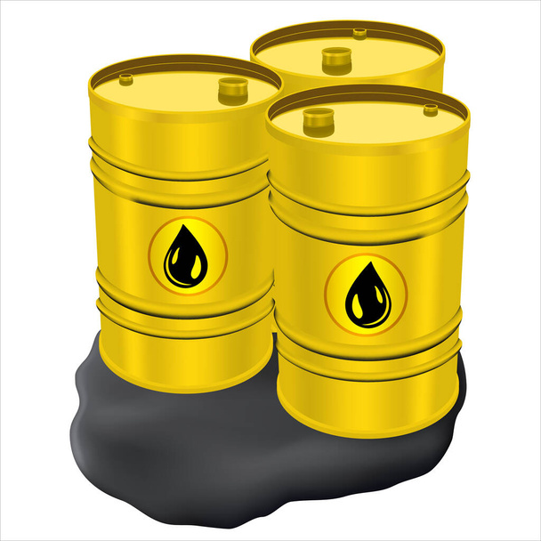 Желтый железный ствол изолирован на белом фоне. Концепция финансового кризиса на нефтяном рынке. 200L Industrial Oil Barrel. Одна чёрная бочка. 3D рендеринг - Фото, изображение