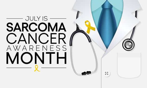 El mes de la conciencia del cáncer del sarcoma se observa cada año en julio, es un tipo de cáncer que comienza en hueso o en los tejidos blandos del cuerpo, incluyendo cartílago, grasa, músculo. Ilustración vectorial. - Vector, Imagen