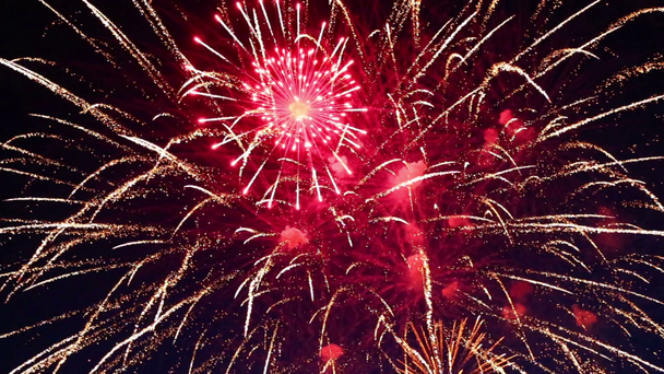 az éjszakai égbolton a gyönyörű tűzijáték - Felvétel, videó
