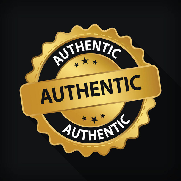 Altın Rozet Otantik Güvence Etiketi Logosu İzole Edilmiş Yuvarlak Amblem  - Vektör, Görsel