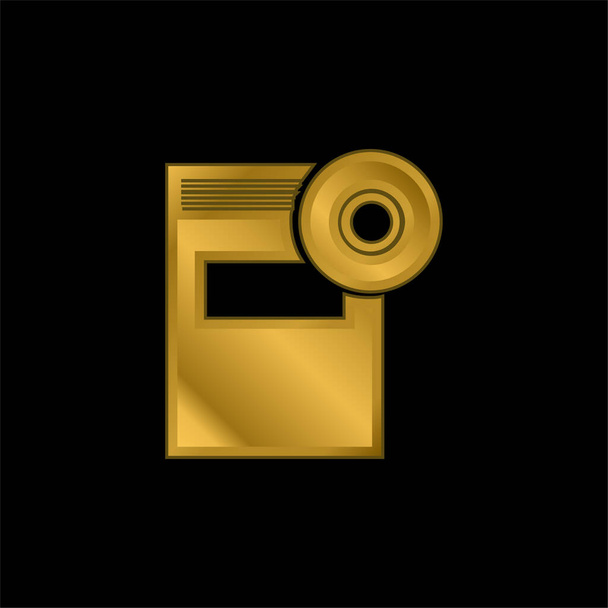 Libro y CD Herramientas de aprendizaje chapado en oro icono metálico o vector de logotipo - Vector, Imagen