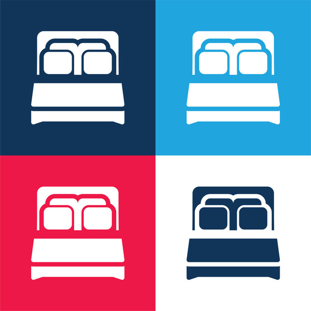 Cama azul e vermelho conjunto de ícones mínimos de quatro cores - Vetor, Imagem