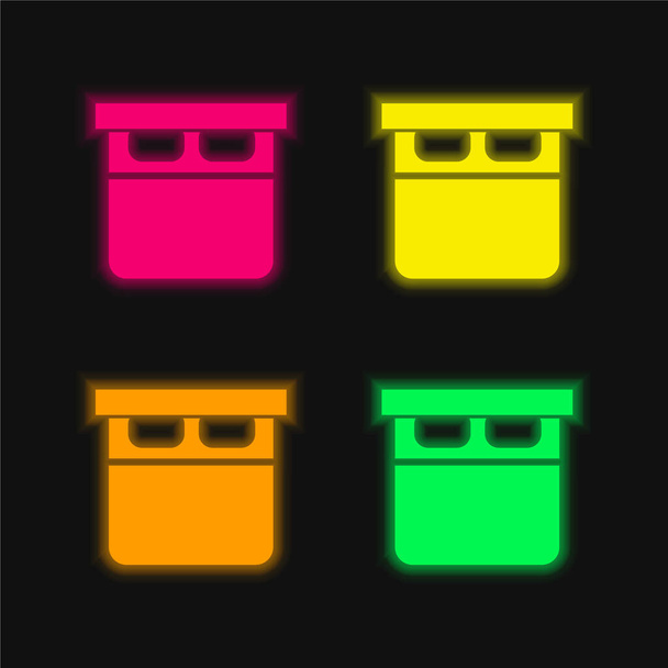 Caja con etiquetas y rayas de cuatro colores brillante icono de vectores de neón - Vector, Imagen