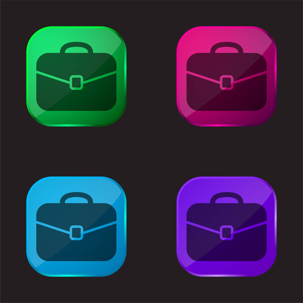 Herramienta negra maleta redondeada icono de botón de cristal de cuatro colores - Vector, imagen
