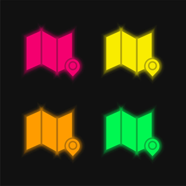 Адрес четырехцветный светящийся неоновый вектор значок - Вектор,изображение