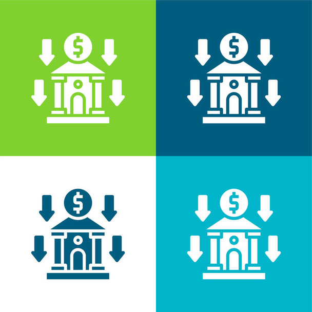 Банк Плоский четырехцветный минимальный набор значков - Вектор,изображение