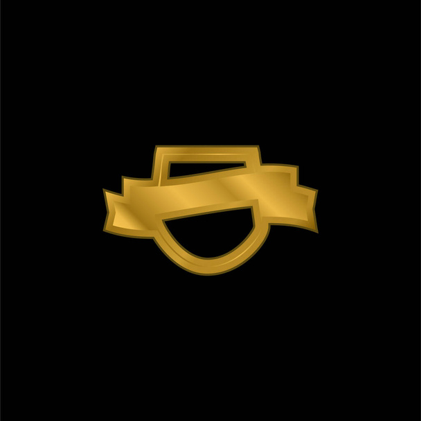 Award Shield Symbool Met een lint Banner vergulde metalic icoon of logo vector - Vector, afbeelding