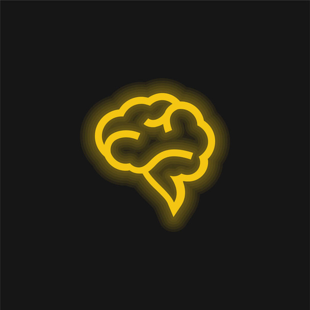 Brain Speech Bubble yellow glowing neon icon - Vector, Image