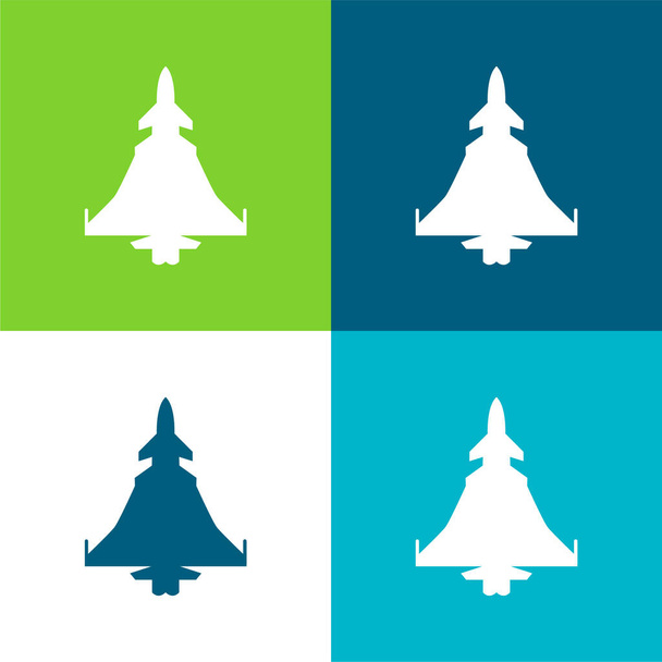 Sylwetka samolotu wojskowego Płaskie cztery kolory minimalny zestaw ikon - Wektor, obraz