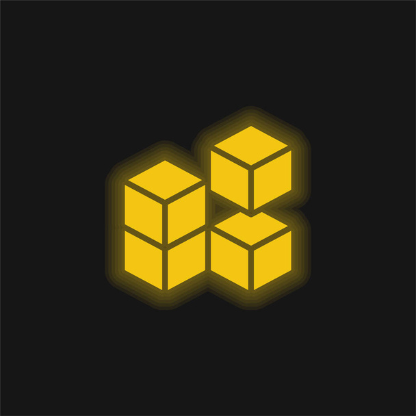 3d Cube yellow glowing neon icon - Vector, Image