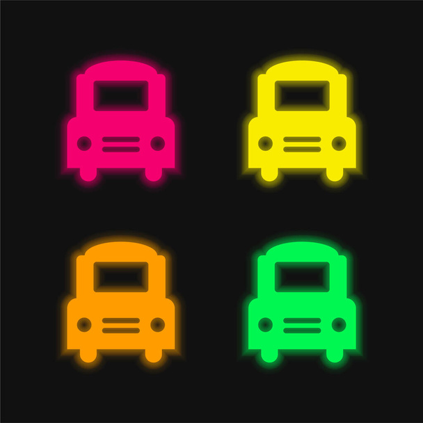 Big Bus Frontal négy szín izzó neon vektor ikon - Vektor, kép