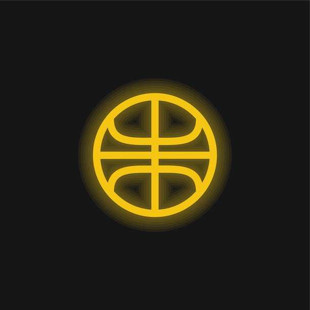 Baloncesto Bola Esquema amarillo brillante icono de neón - Vector, Imagen