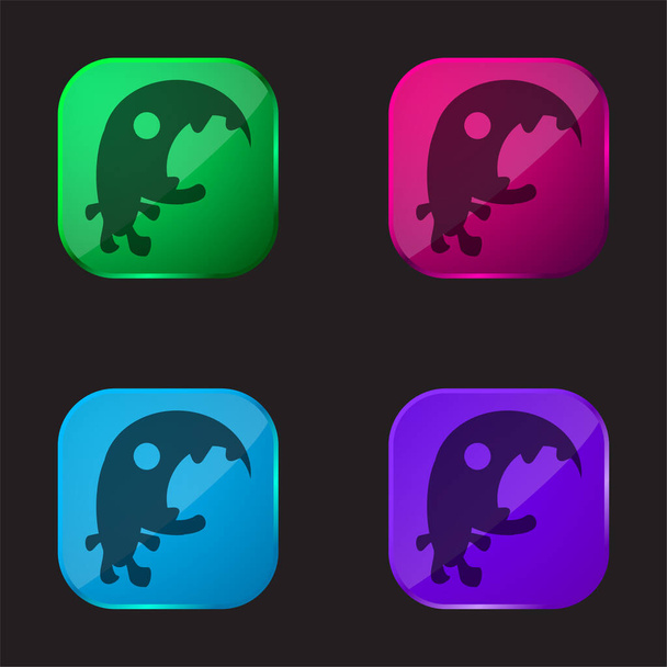 Big Mouth Potwór cztery kolor szklany przycisk ikona - Wektor, obraz