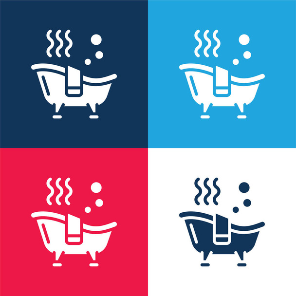 Banho azul e vermelho conjunto de ícones mínimos de quatro cores - Vetor, Imagem