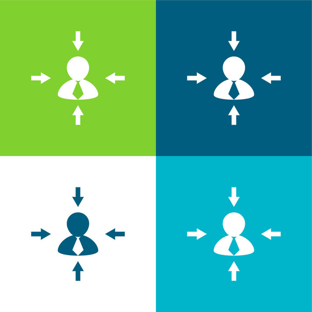 Arrows In Different Directions Pointing To Businessman Flat four color minimal icon set - Vector, Image