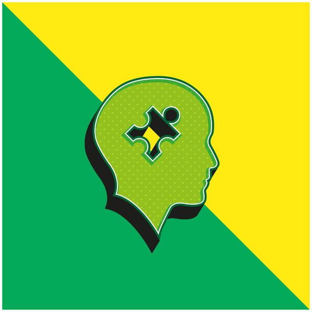 Cabeça careca com quebra-cabeça Peça verde e amarelo moderno logotipo do ícone do vetor 3d - Vetor, Imagem