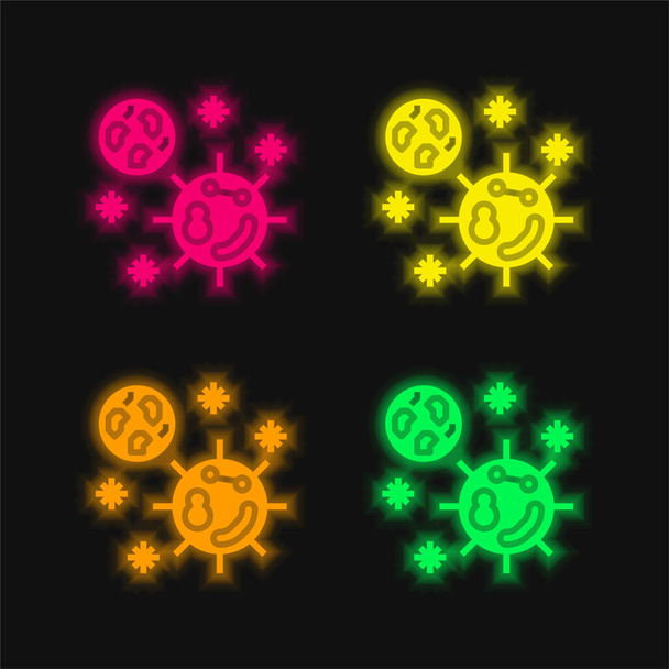 Bactéries quatre couleur brillant icône vectorielle néon - Vecteur, image