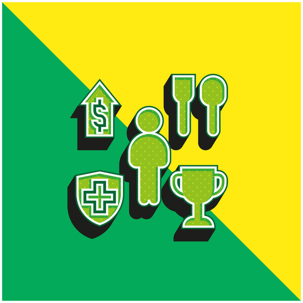 Οφέλη Πράσινο και κίτρινο σύγχρονο 3d διάνυσμα εικονίδιο λογότυπο - Διάνυσμα, εικόνα