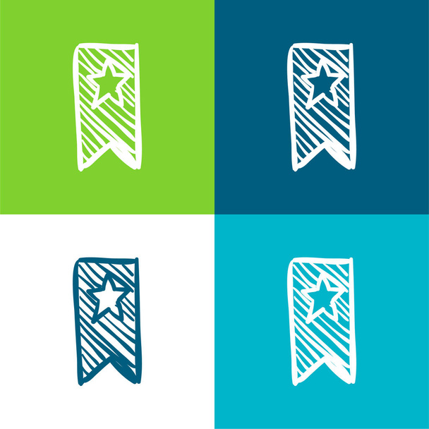 Bookmark Sketch With A Star Flat four color minimal icon set - Vector, Image