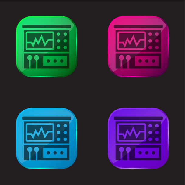 Analyzer four color glass button icon - Vector, Image