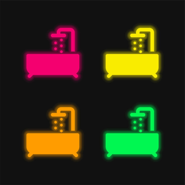 Bathtube quattro colori incandescente icona vettoriale al neon - Vettoriali, immagini