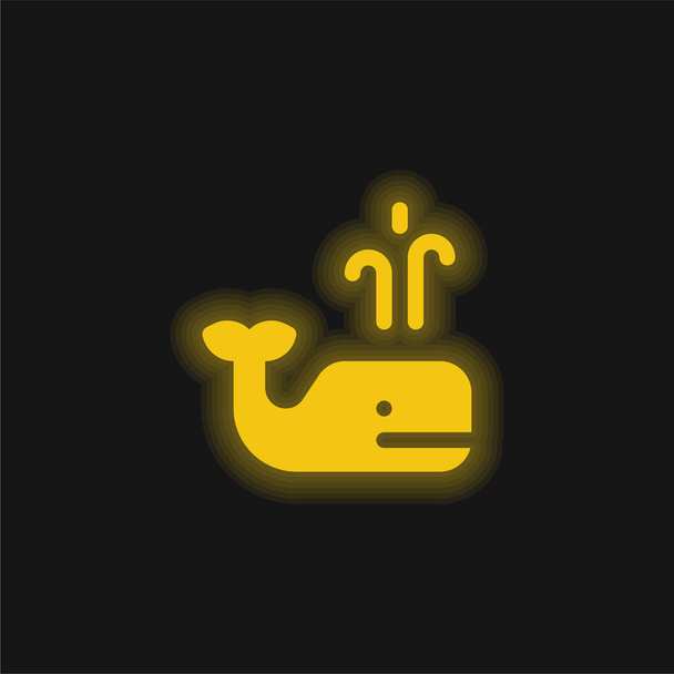 Modrá velryba žlutá zářící neon ikona - Vektor, obrázek