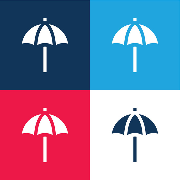 Beach Umbrella modrá a červená čtyři barvy minimální ikona nastavena - Vektor, obrázek