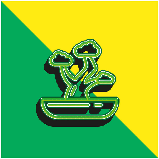 Bonsai Zöld és sárga modern 3D vektor ikon logó - Vektor, kép