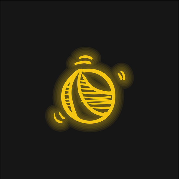 Pomppiva pallo lelu keltainen hehkuva neon kuvake - Vektori, kuva