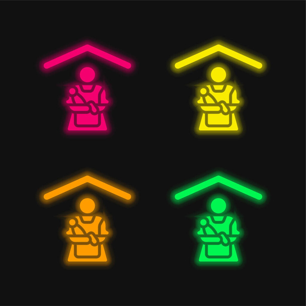 Babysitting four color glowing neon vector icon - Vector, Image