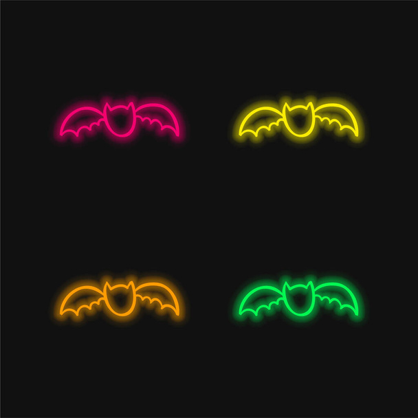 Περίγραμμα νυχτερίδας τέσσερα χρώμα λαμπερό εικονίδιο διάνυσμα νέον - Διάνυσμα, εικόνα