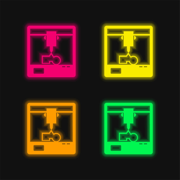 3d Yazıcı Bir Pencerenin Bir Karesinde Dört Renkli Parlak Neon vektör simgesi - Vektör, Görsel