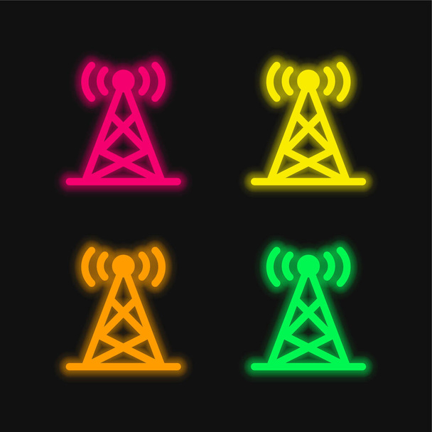 Антенна четырехцветный светящийся неоновый вектор значок - Вектор,изображение