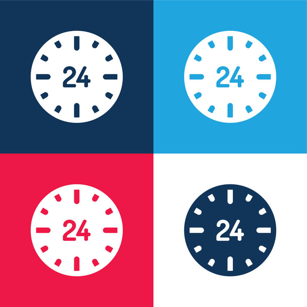 24 Stunden blaues und rotes Vier-Farben-Minimalsymbolset - Vektor, Bild