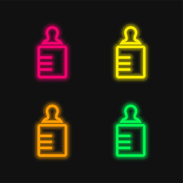 Baby Bottle Outline four color glowing neon vector icon - Vector, Image